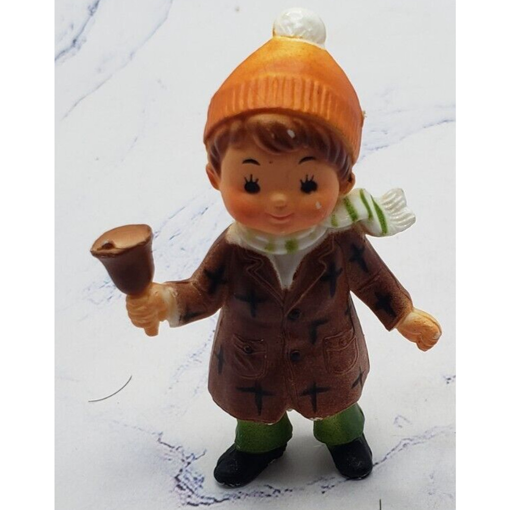 Vintage Resin Boy Playing the Bell in Winter 3 Inch Figurine